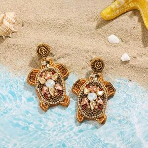 Gold and Brown Turtle Earrings